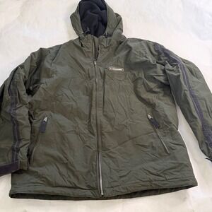 Abercrombie Fitch Vintage Mens Green Hooded Zip Up insulated Jacket With Stripes